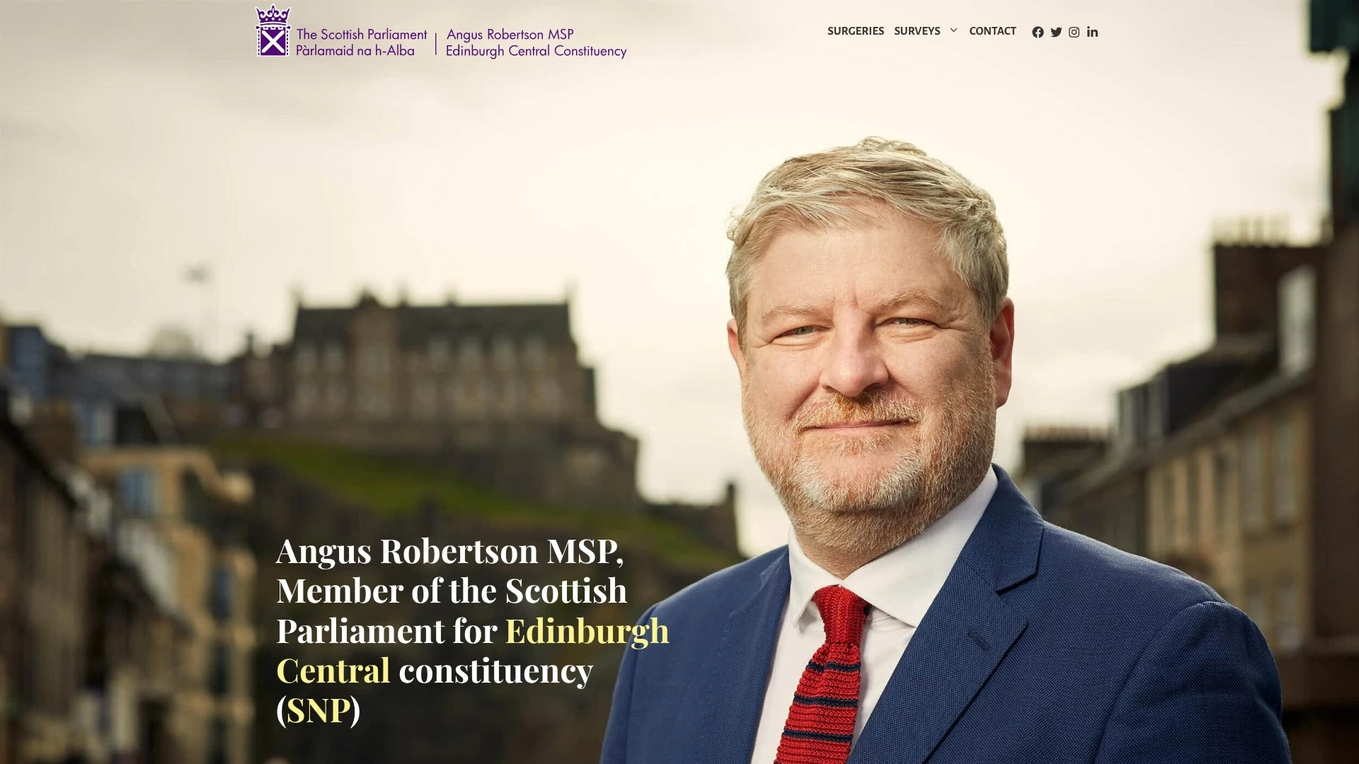 A screenshot of the homepage of Angus Robertson's website