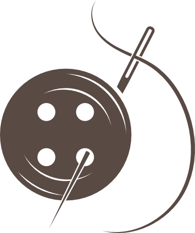 A stylised image of a button with needle and thread