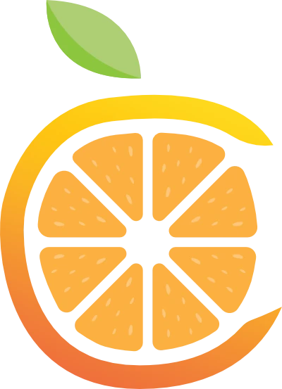 A stylised line drawing of an orange with segments