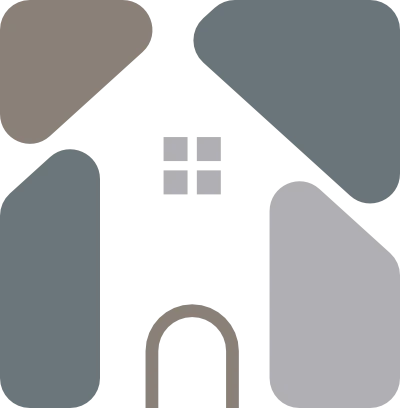 A stylised block line drawing representing a house