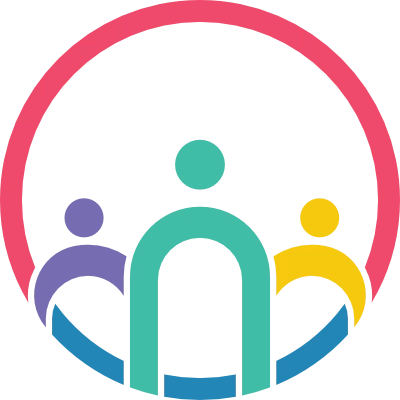 A stylised line drawing representing three people