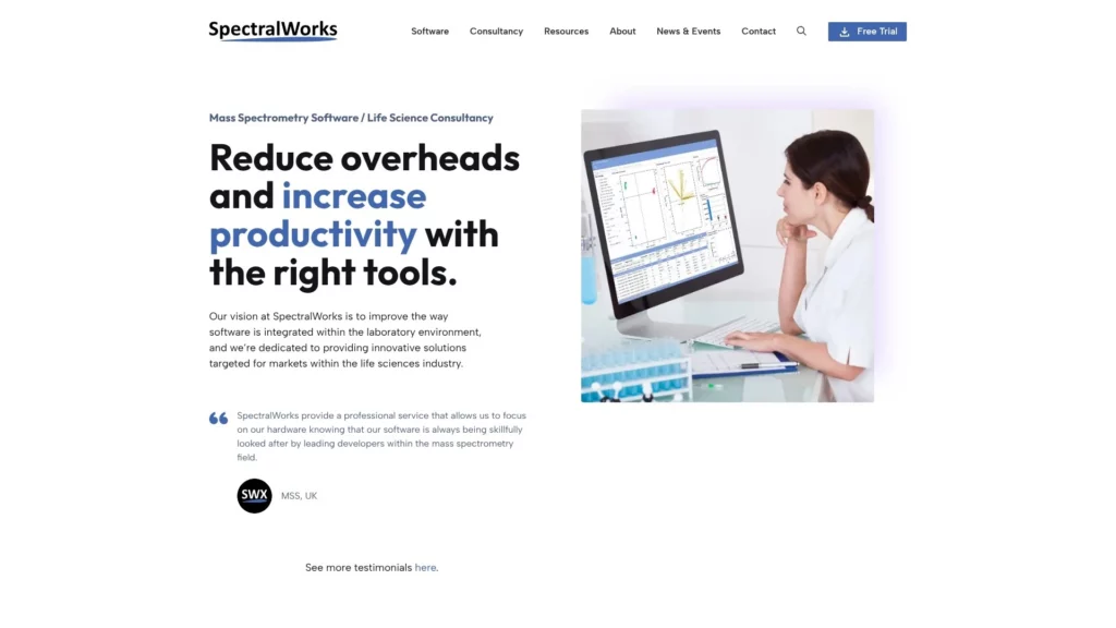 A screenshot of the homepage of the Spectralworks website