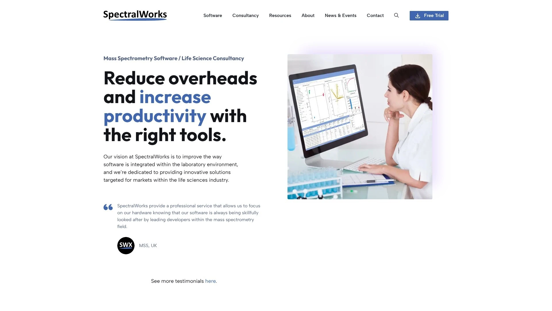 A screenshot of the homepage of the Spectralworks website