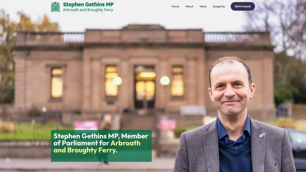 A screenshot of Stephen Gethins Mp's web site.