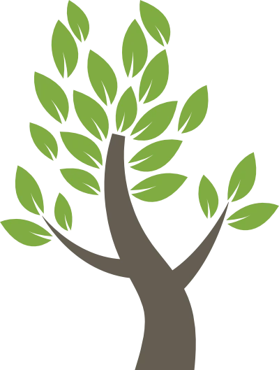 A stylised line drawing of a tree in leaf