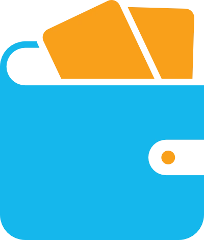 A stylised image of a wallet with two cards protruding at top