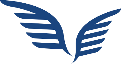 A stylised line drawing representing a pair of wings